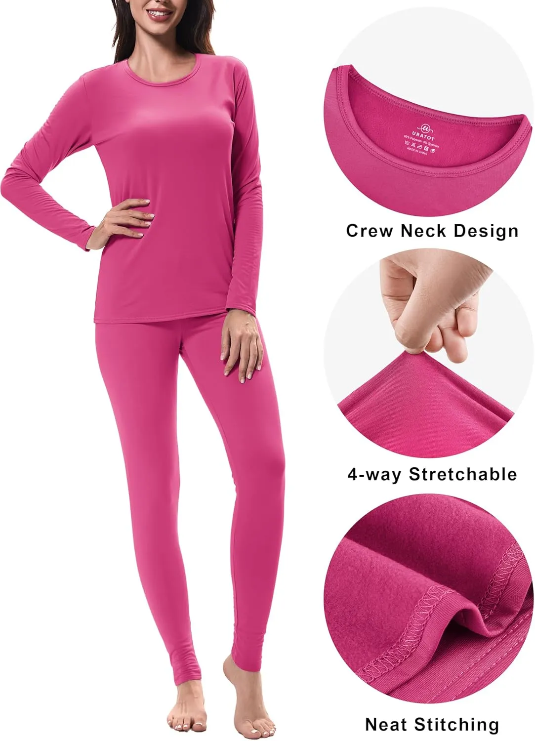 URATOT 2 Sets Women’s Thermal Underwear Set Fleece Lined Thermal Underwear Soft Long Top Bottom Set for Women Cold Winter