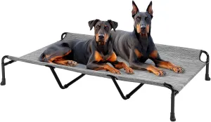 Veehoo Cooling Elevated Dog Bed, 59" x 37" for Large Dogs, Outdoor With Guardrail, Upgraded Non-Slip Feet, Breathable Teslin Mesh, Portable Camping Cot, Black Silver