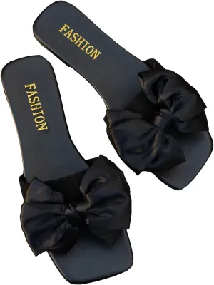Verdusa Women's Bow Slide Sandals Open Toe Slip On Summer Flat Sandals