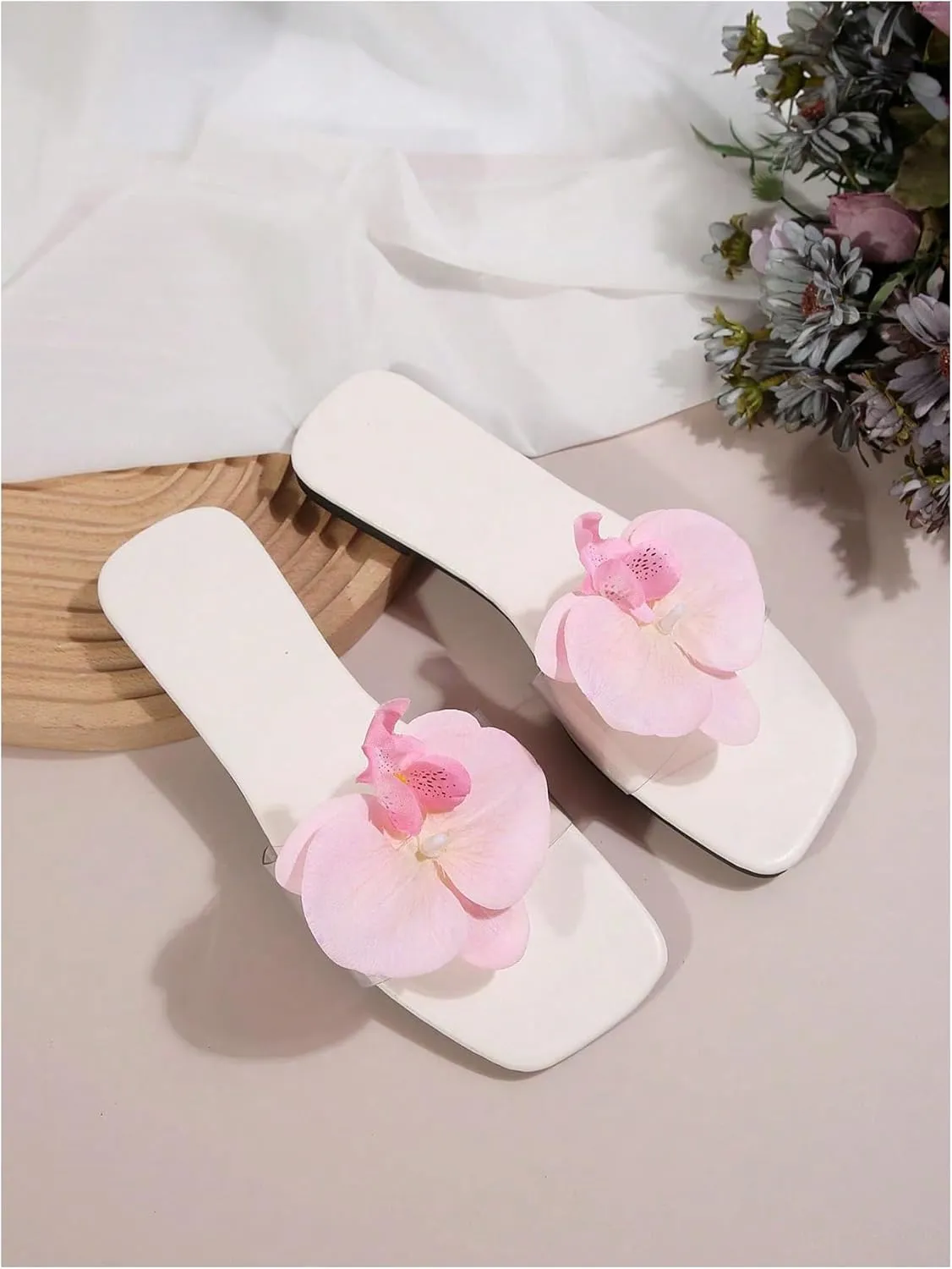 Verdusa Women's Clear Flat Sandals Open Toe Slide Sandals Summer Transparent Sandals