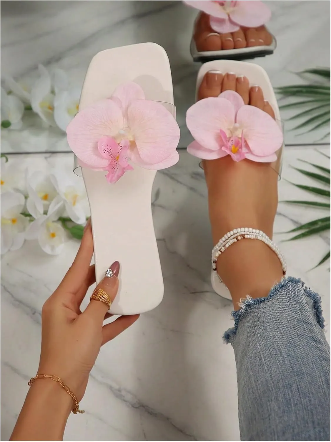 Verdusa Women's Clear Flat Sandals Open Toe Slide Sandals Summer Transparent Sandals