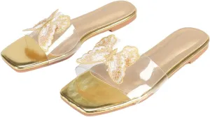 Verdusa Women's Clear Square Toe Slide Sandals Summer Slip On Flat Sandals