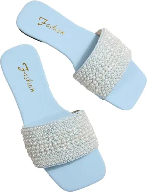 Verdusa Women's Pearls Slide Sandals Open Toe Slip On Summer Sandals