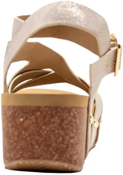 VOLATILE Womens Sandcastle Metallic Ankle Strap Casual Sandals Casual Mid Heel 2-3" - Beige