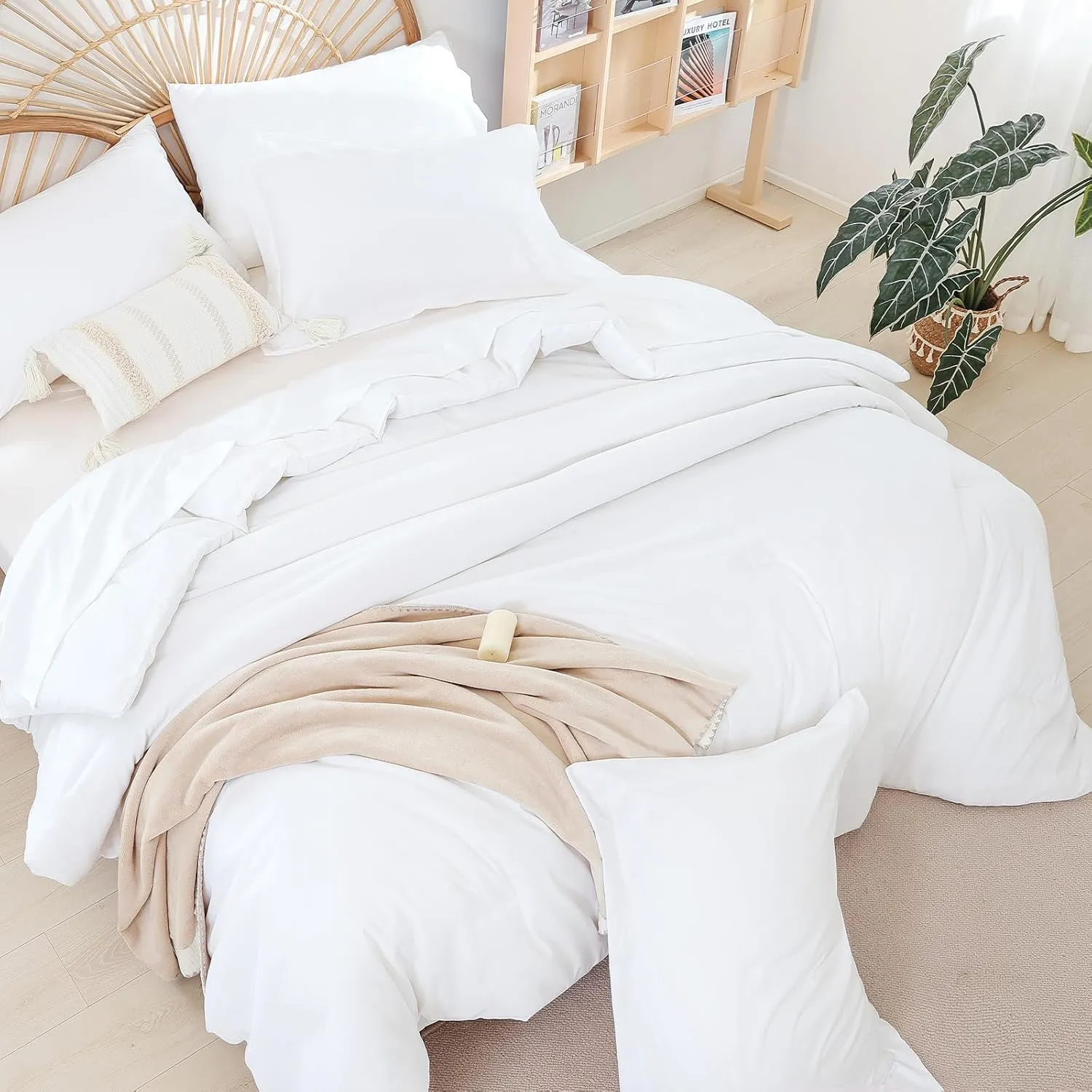 weigelia Queen Comforter Set White Comforter Set Queen 7 Pieces Bed in a Bag Queen Size Bedding Set with Fitted Sheets, Flat Sheets, Pillow Shams and Pillowcases