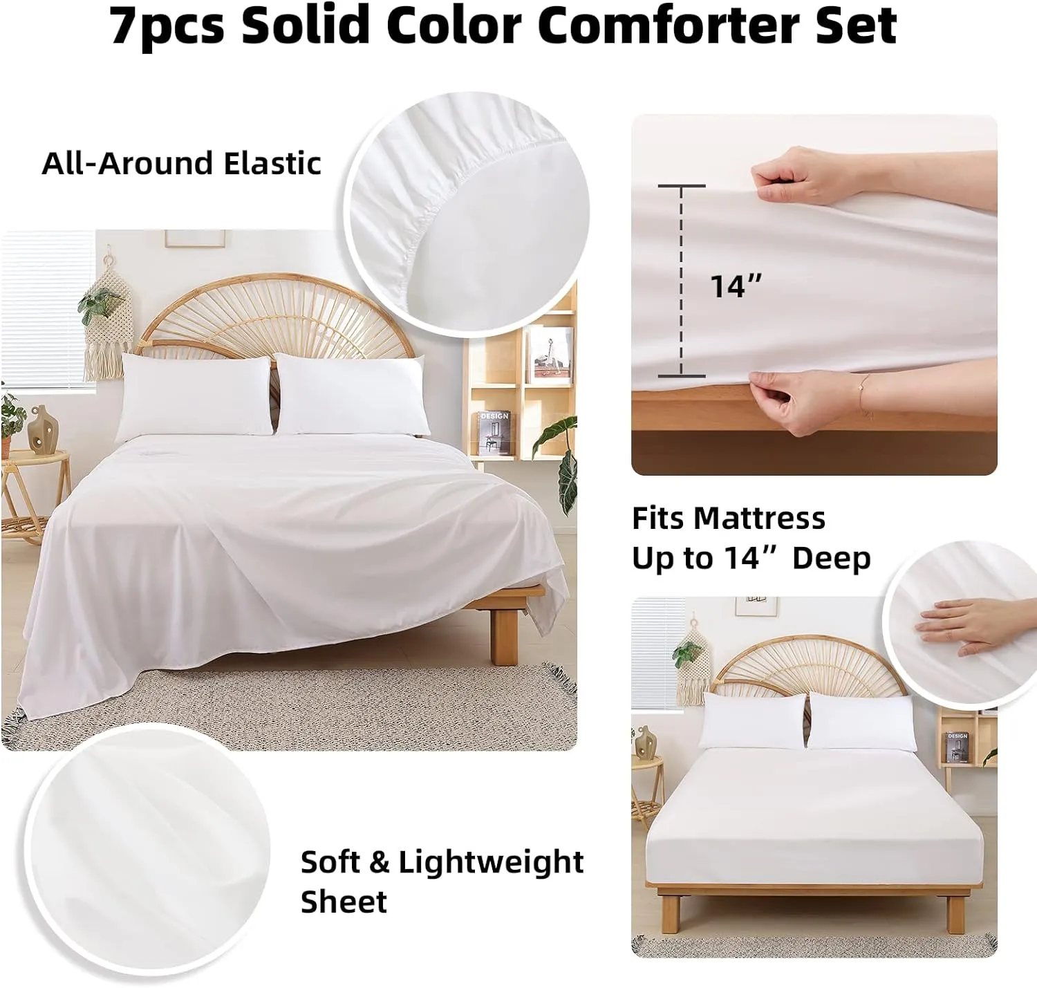 weigelia Queen Comforter Set White Comforter Set Queen 7 Pieces Bed in a Bag Queen Size Bedding Set with Fitted Sheets, Flat Sheets, Pillow Shams and Pillowcases