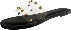 Wild Diva Womens Open Toe Transparent Clear Wide Band Slides Flat Sandal Shoe Flip Flop