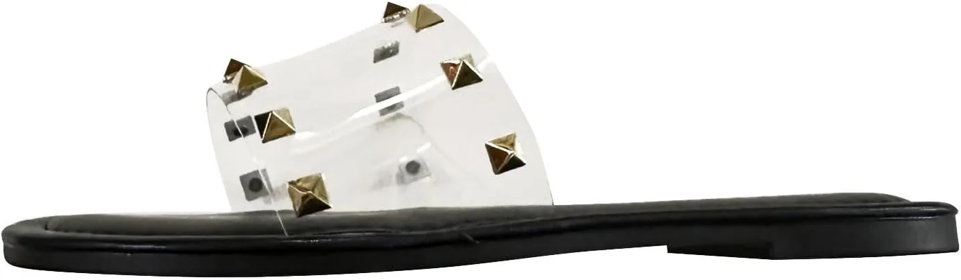 Wild Diva Womens Open Toe Transparent Clear Wide Band Slides Flat Sandal Shoe Flip Flop