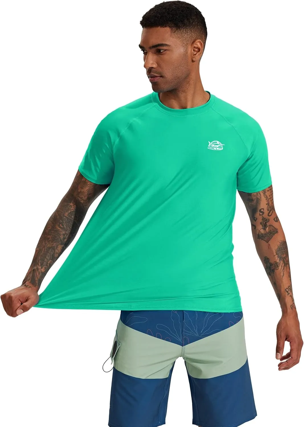 Willit Men's UPF 50  Rashguard Swim Shirt Short Sleeve SPF Sun Protection Quick Dry Water Beach Shirts Fishing Surf Shirt