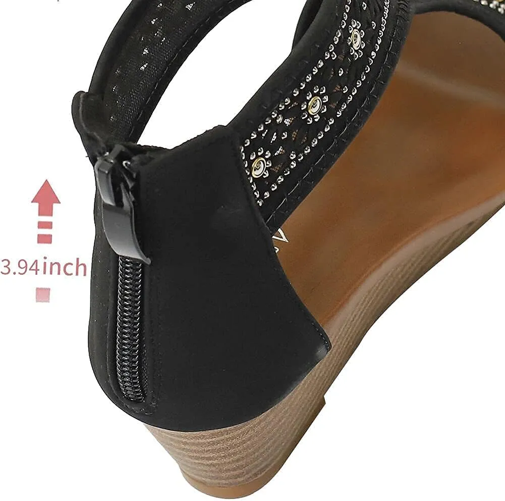 WOJWSKI Women's Slide Wedge Sandal Open Toe High Heel Zipper Back Platform