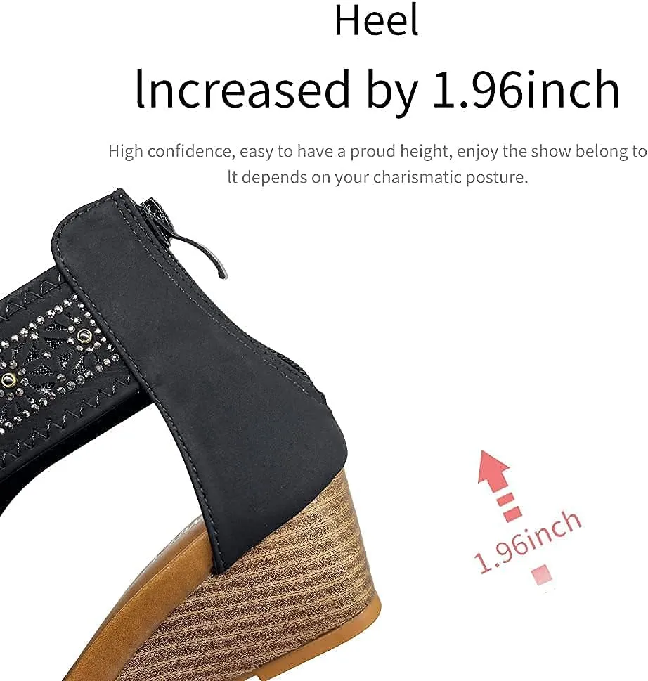WOJWSKI Women's Slide Wedge Sandal Open Toe High Heel Zipper Back Platform