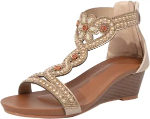 WOJWSKI Women's Slide Wedge Sandal Open Toe High Heel Zipper Back Platform