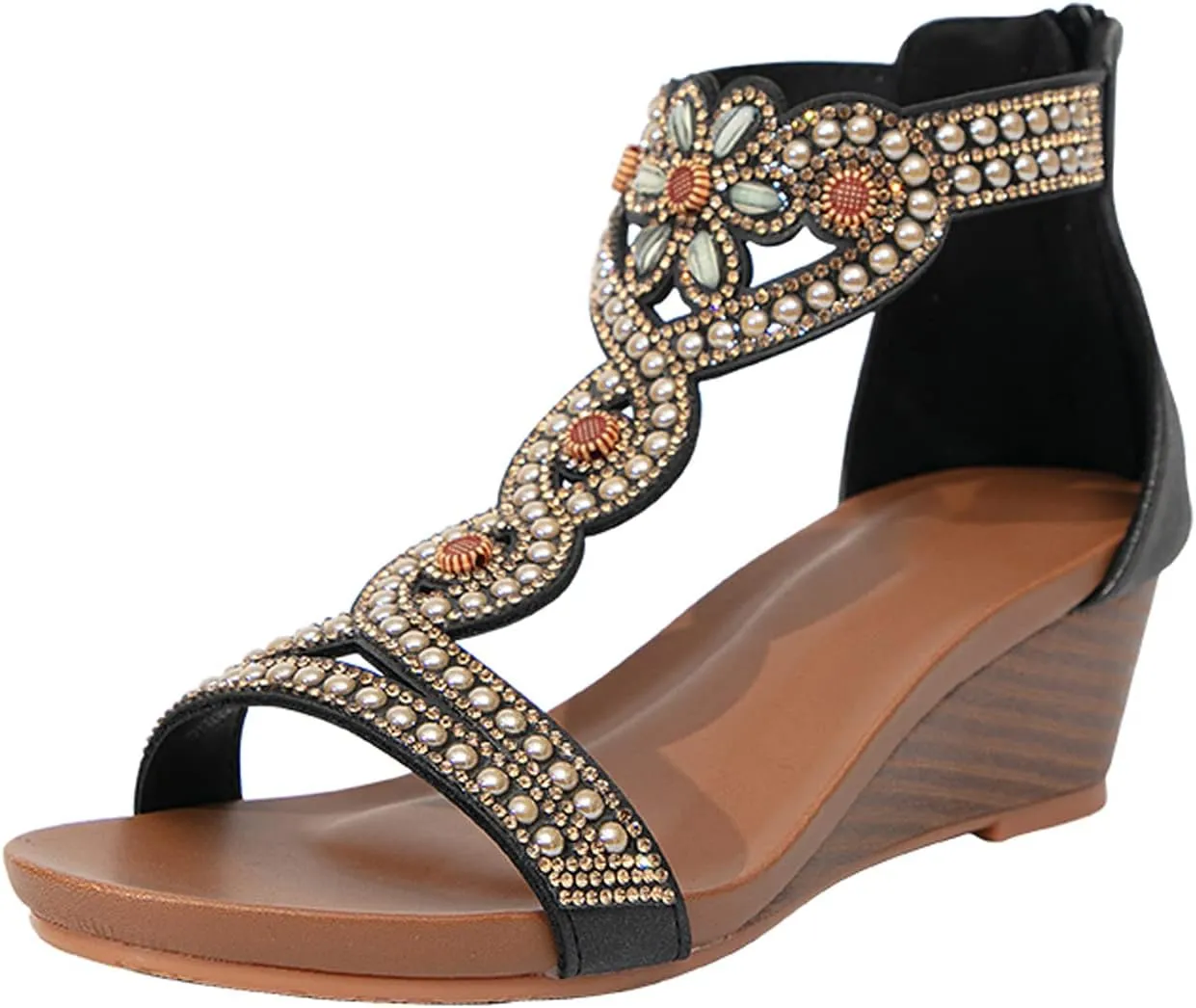 WOJWSKI Women's Slide Wedge Sandal Open Toe High Heel Zipper Back Platform