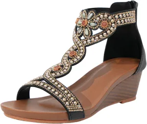WOJWSKI Women's Slide Wedge Sandal Open Toe High Heel Zipper Back Platform