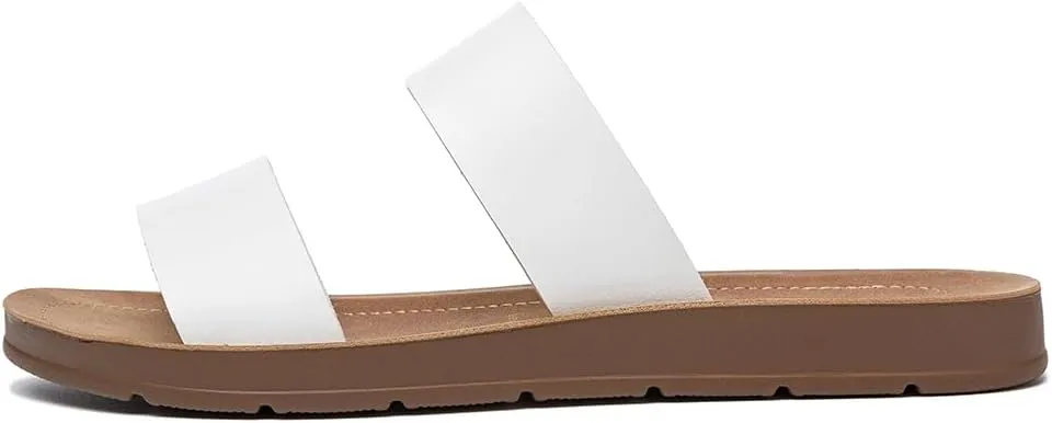 Women Casual Open Toe Two Bands with Elastic Fashion Slide Flat Sandal