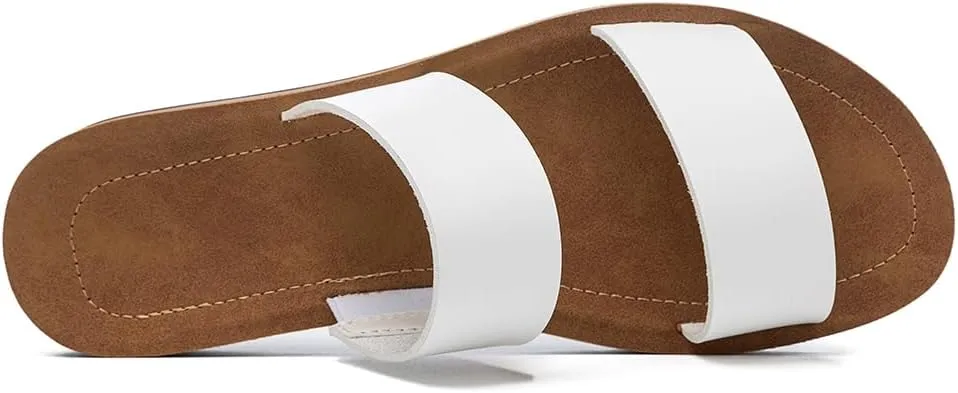 Women Casual Open Toe Two Bands with Elastic Fashion Slide Flat Sandal