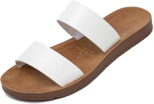 Women Casual Open Toe Two Bands with Elastic Fashion Slide Flat Sandal