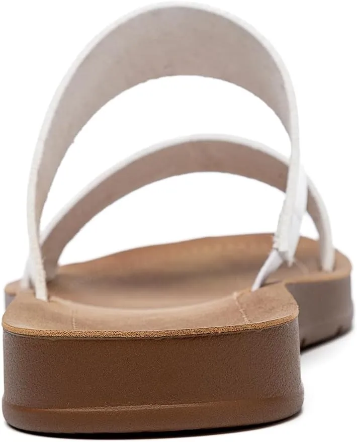 Women Casual Open Toe Two Bands with Elastic Fashion Slide Flat Sandal