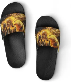 Women Men Slide Slippers Sandals Shower Home Beach House Shoes Gifts, Bee Golden Honeybee Starry
