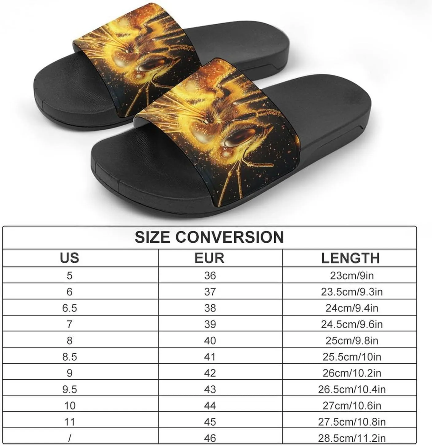 Women Men Slide Slippers Sandals Shower Home Beach House Shoes Gifts, Bee Golden Honeybee Starry