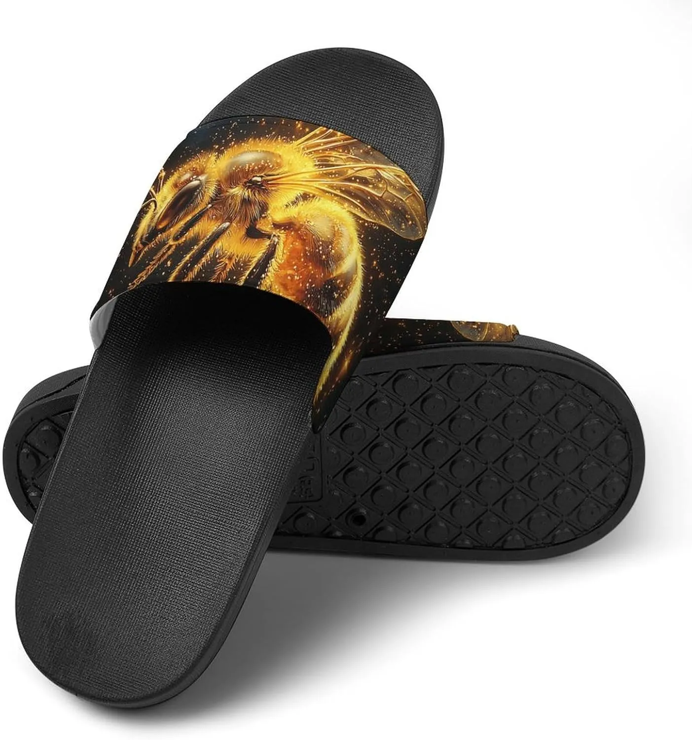 Women Men Slide Slippers Sandals Shower Home Beach House Shoes Gifts, Bee Golden Honeybee Starry