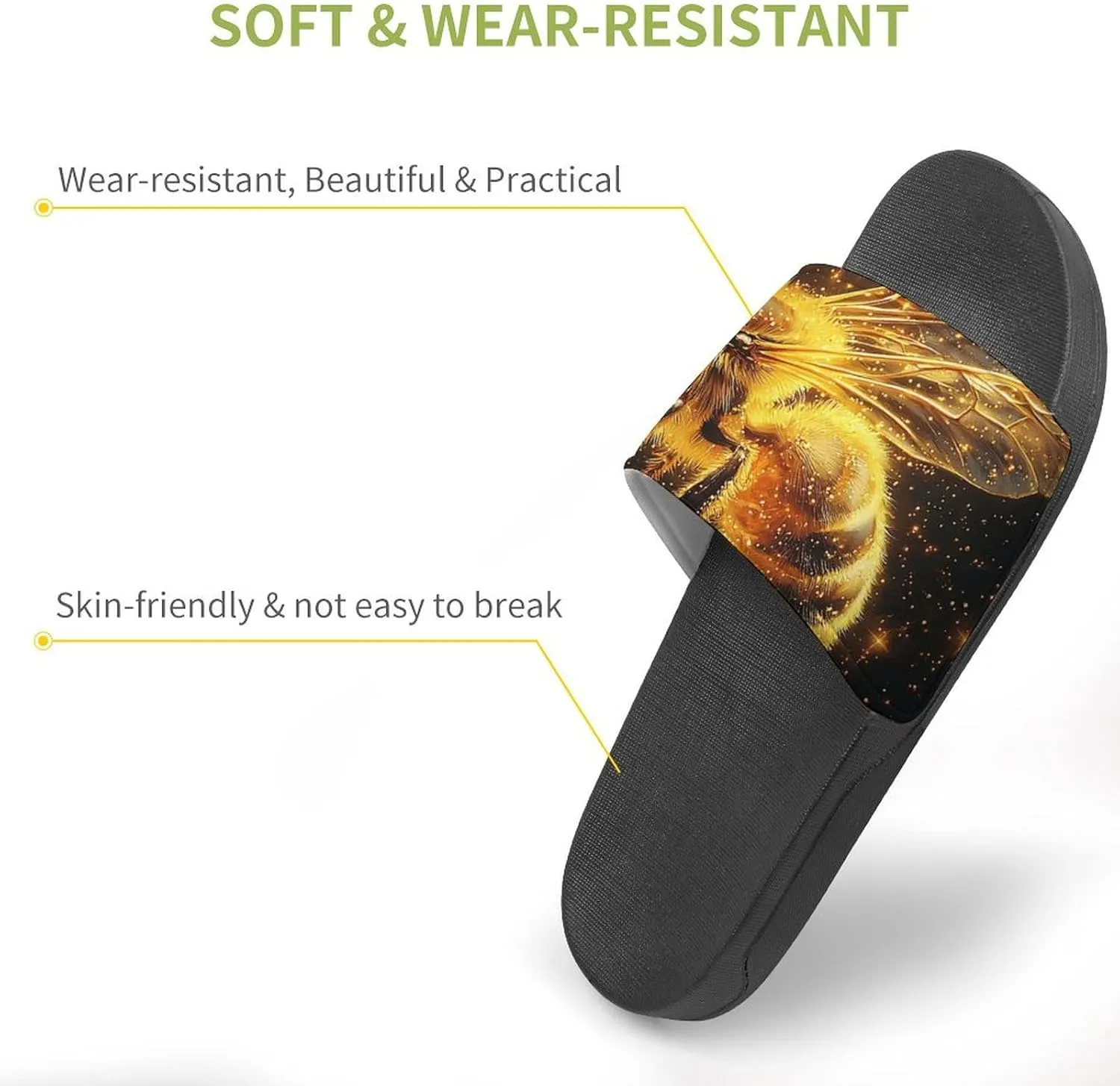 Women Men Slide Slippers Sandals Shower Home Beach House Shoes Gifts, Bee Golden Honeybee Starry
