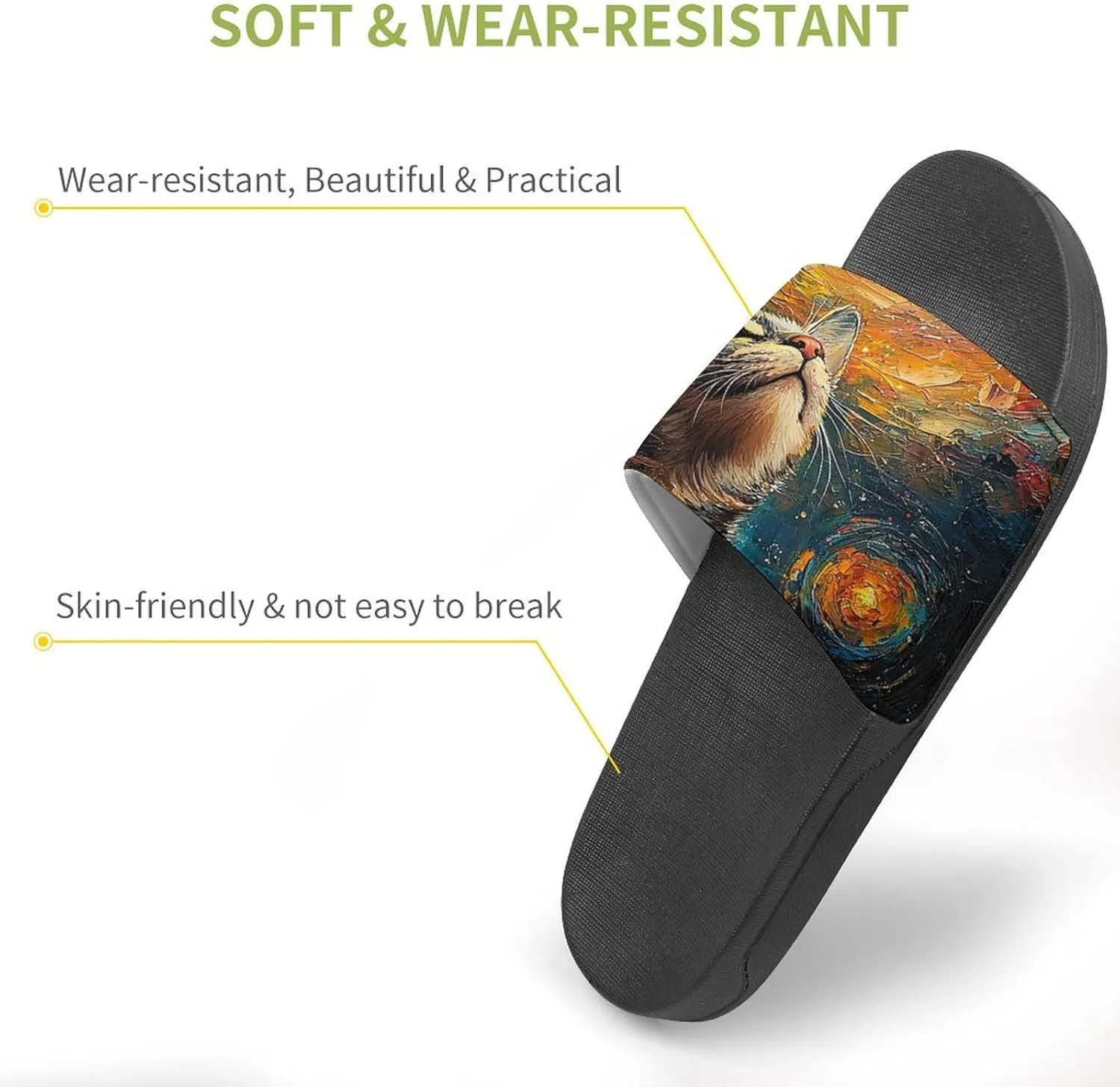 Women Men Slide Slippers Sandals Shower Home Beach House Shoes Gifts, Cat Galaxy Rainbow Art