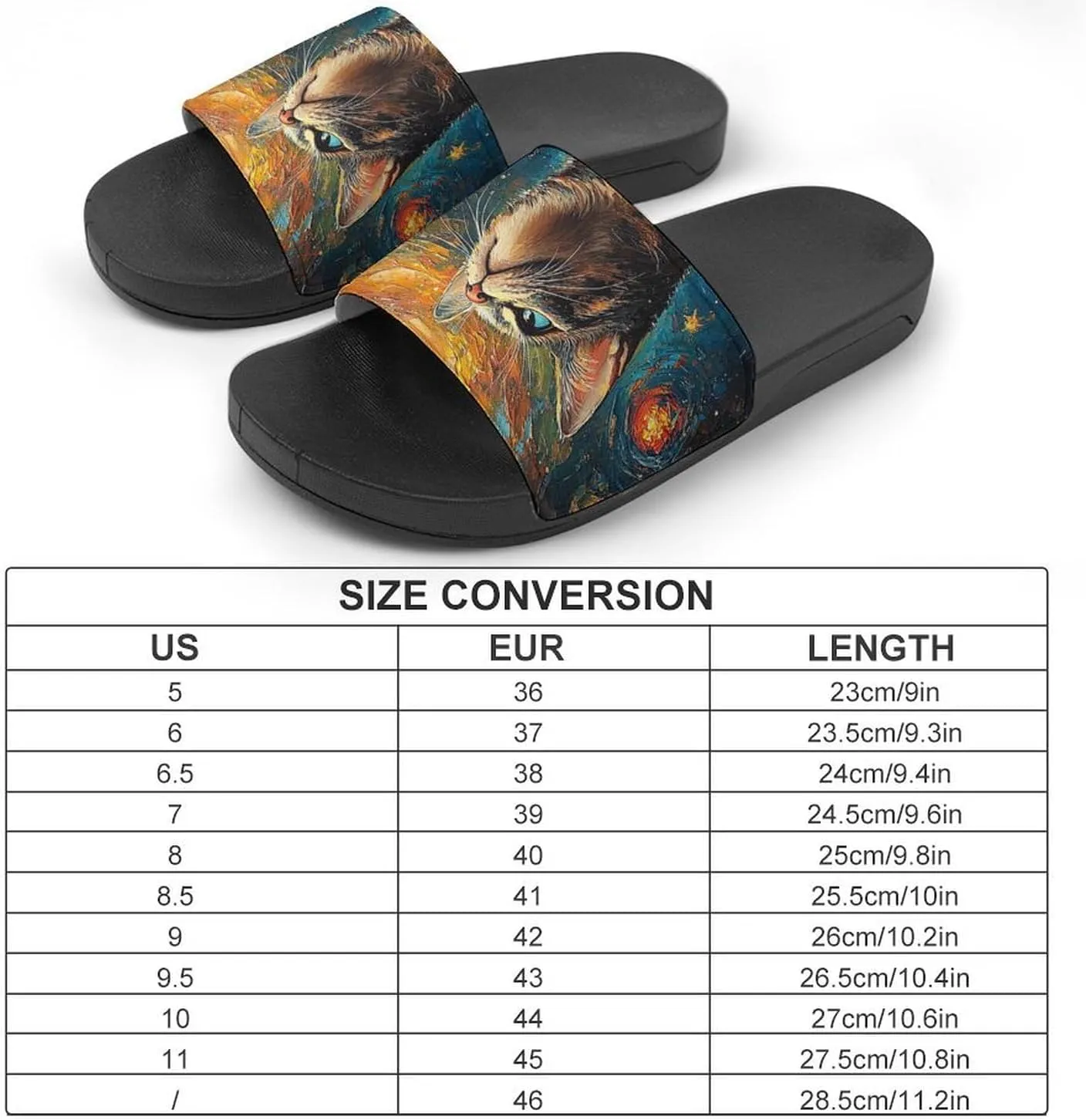 Women Men Slide Slippers Sandals Shower Home Beach House Shoes Gifts, Cat Galaxy Rainbow Art