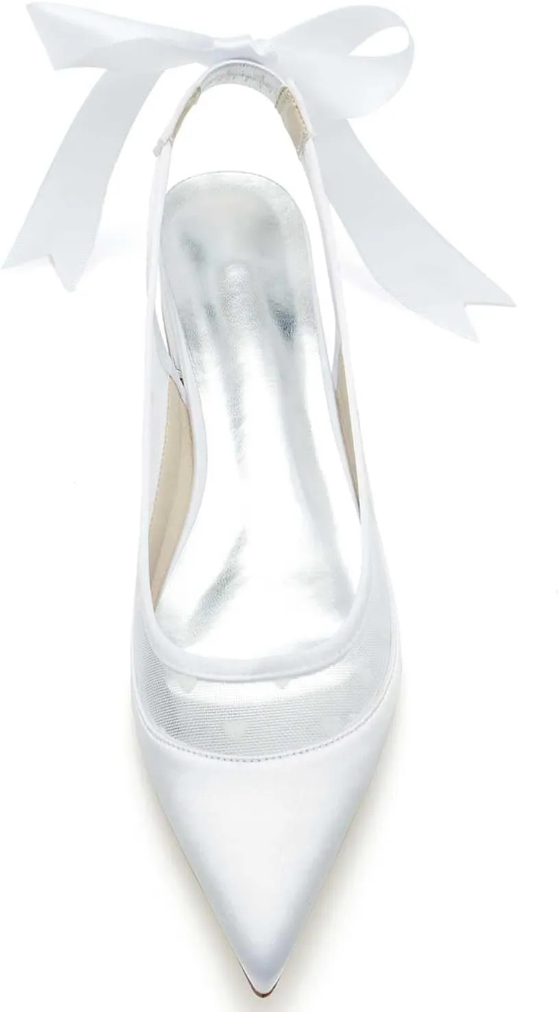 Women’s Ballet Flat Shoes Knit Satin Dress Shoes Pointed Toe Slip On Ballerina Walking Flats Shoes for Woman Low Comfort Soft
