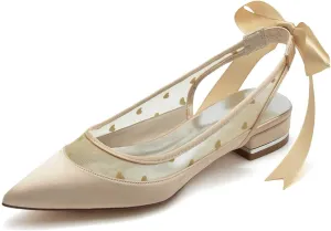 Women’s Ballet Flat Shoes Knit Satin Dress Shoes Pointed Toe Slip On Ballerina Walking Flats Shoes for Woman Low Comfort Soft