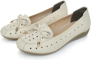 Women's Bow-Knot Hollow Flat Soft Leather Loafers,Fashion Breathable Spring and Summer Round Toe Slip On Casual Walking Shoes Nurse Flats Shoes