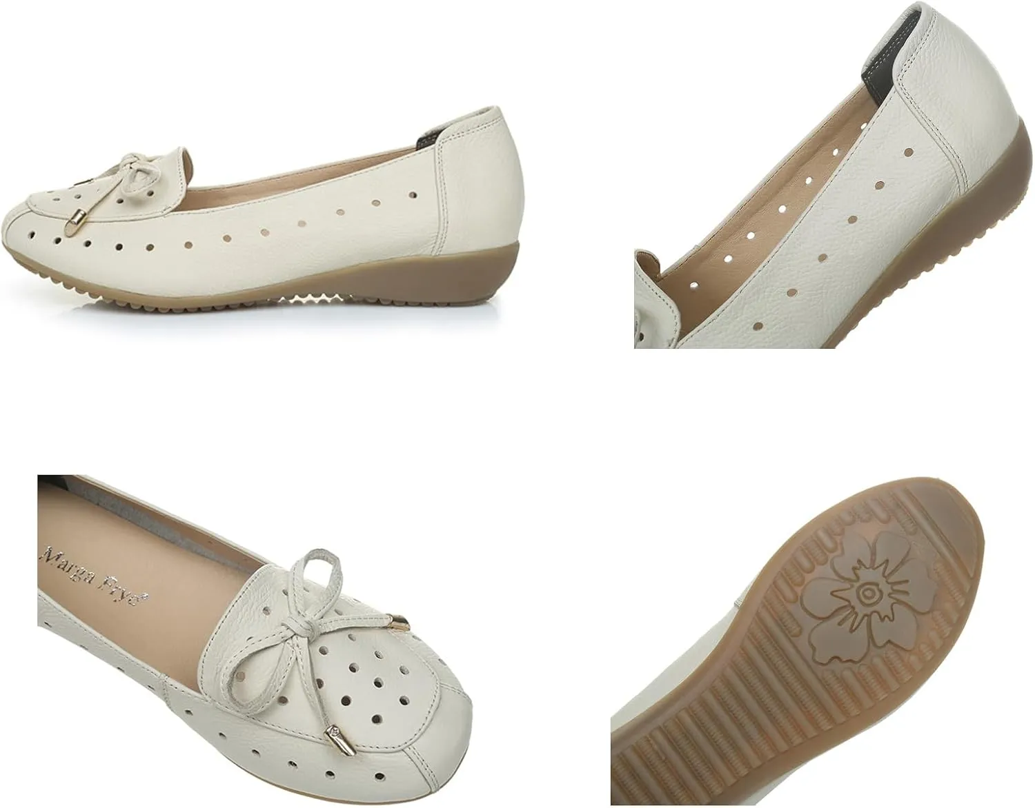 Women's Bow-Knot Hollow Flat Soft Leather Loafers,Fashion Breathable Spring and Summer Round Toe Slip On Casual Walking Shoes Nurse Flats Shoes