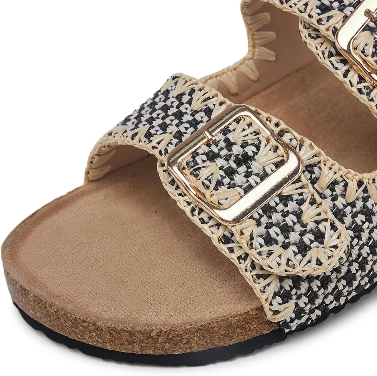 Women's Color Clash Woven Cork Slippers Sandals Casual Flat Outwear Soft Bottom Slippers