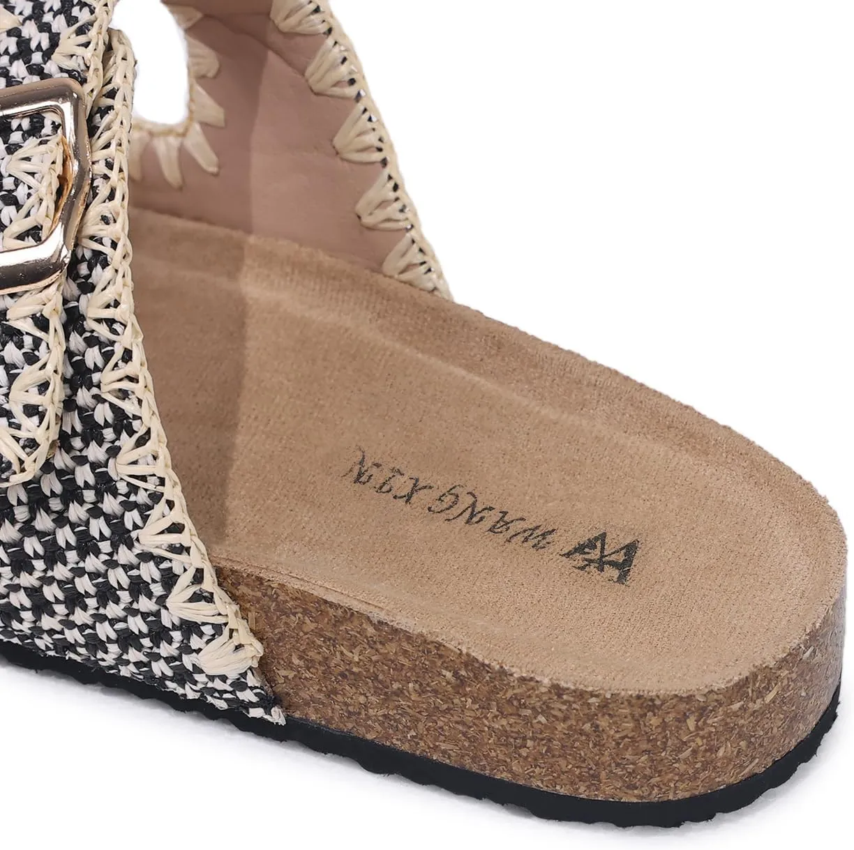 Women's Color Clash Woven Cork Slippers Sandals Casual Flat Outwear Soft Bottom Slippers