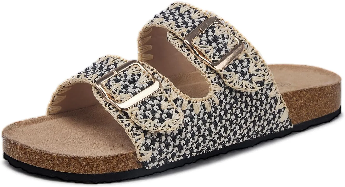 Women's Color Clash Woven Cork Slippers Sandals Casual Flat Outwear Soft Bottom Slippers