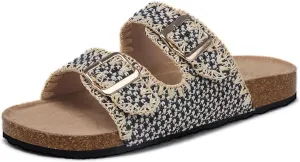 Women's Color Clash Woven Cork Slippers Sandals Casual Flat Outwear Soft Bottom Slippers