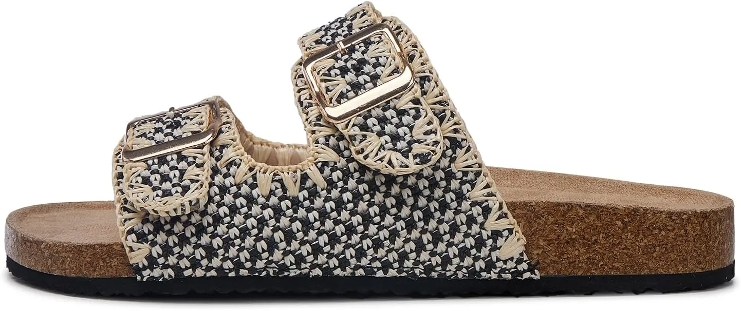 Women's Color Clash Woven Cork Slippers Sandals Casual Flat Outwear Soft Bottom Slippers