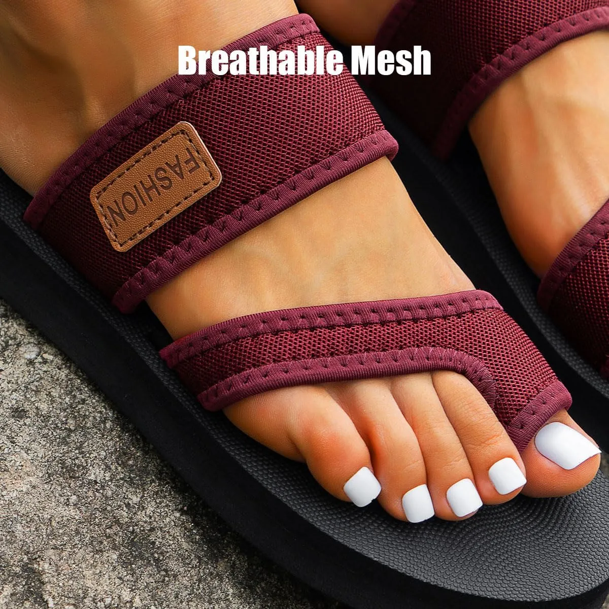 Women's Comfortable Breathable Mesh Flip Flops, Brahusd Orthopedic Hollow Toe Loop Slippers, Summer Casual Flat Sandals Slide