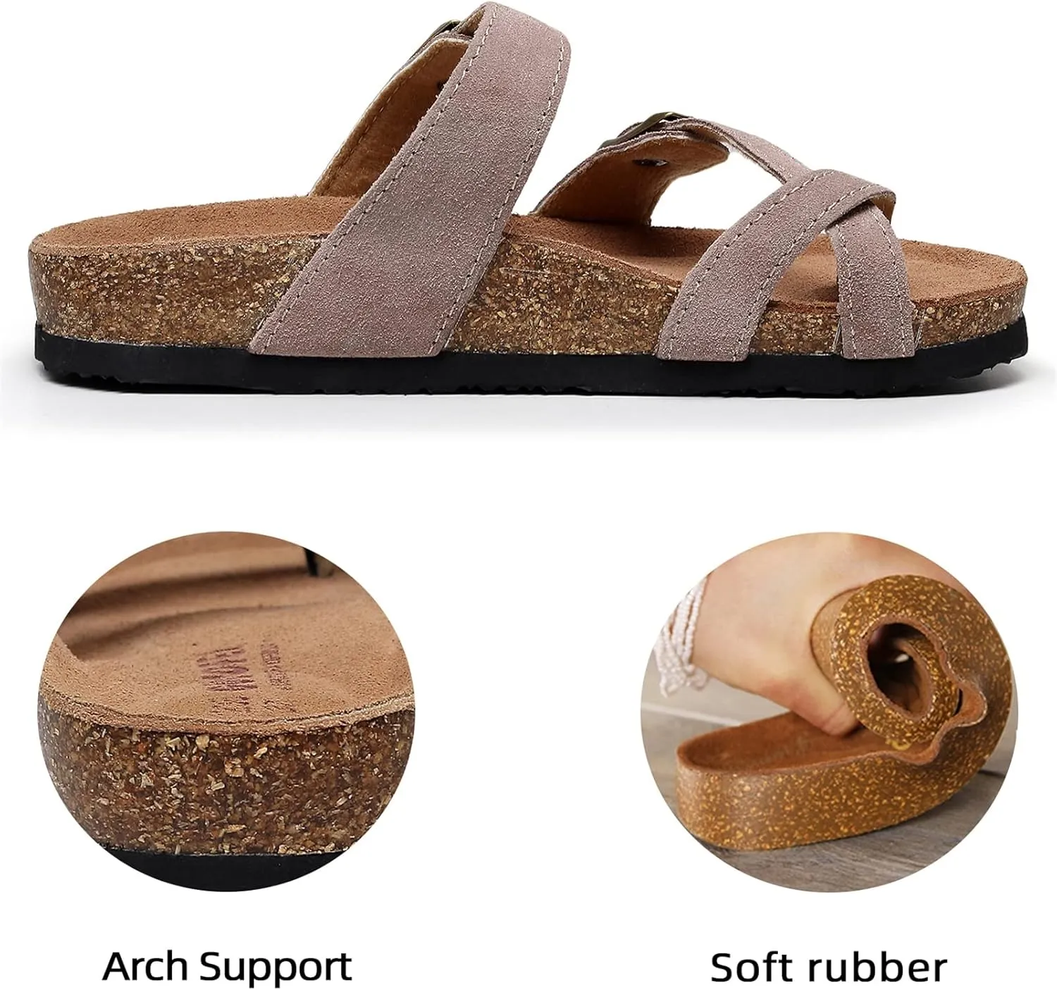 Women's Cork Footbed Slide Sandals With Arch Support,Comfortable Summer Beach Sandals For Women Girls Ladies