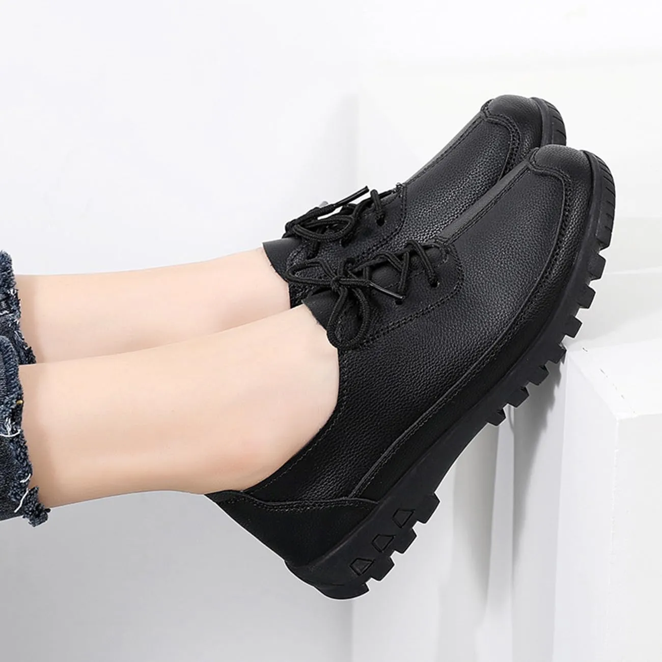 Women's Flat Shoes Lace Up Comfortable and Soft Oxford Non-Slip Brogues Shoes ，Business Casual Work