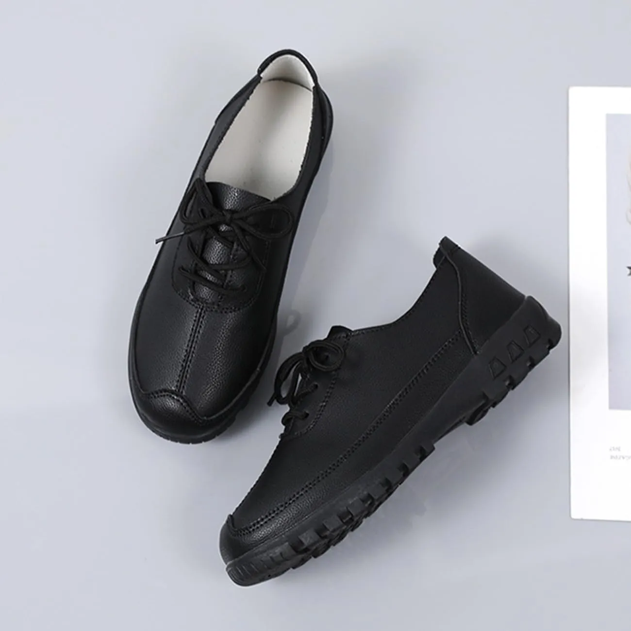 Women's Flat Shoes Lace Up Comfortable and Soft Oxford Non-Slip Brogues Shoes ，Business Casual Work