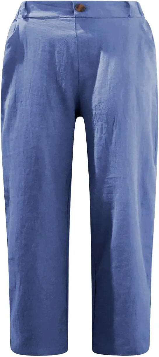 Women's Folded Hem Cotton Linen Shorts Elastic Waist Shorts Long Shorts Below The Knee Pocket Sporty Shorts
