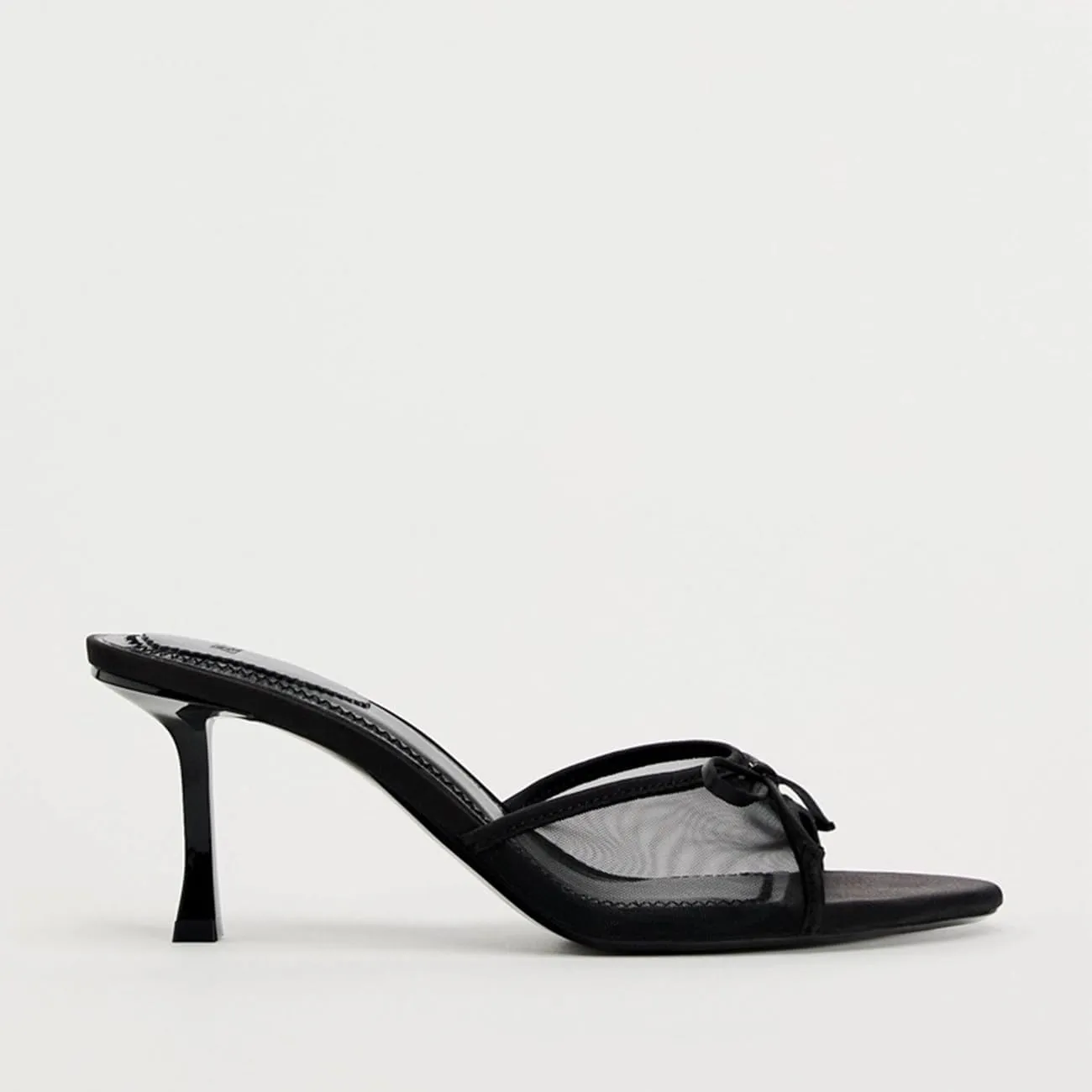 Womens Kitten Heels Bow Mesh Sandals Round Open Toe Slip On Low Slide Heeled Sandals