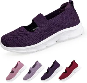 Women's Mesh Slip On Walking Shoes Flat Loafers with Elastic Band Soft Sole Comfortable Working Nurse Shoes Elderly Casual Memory Foam Sneakers Breathable Flat Mother Shoes