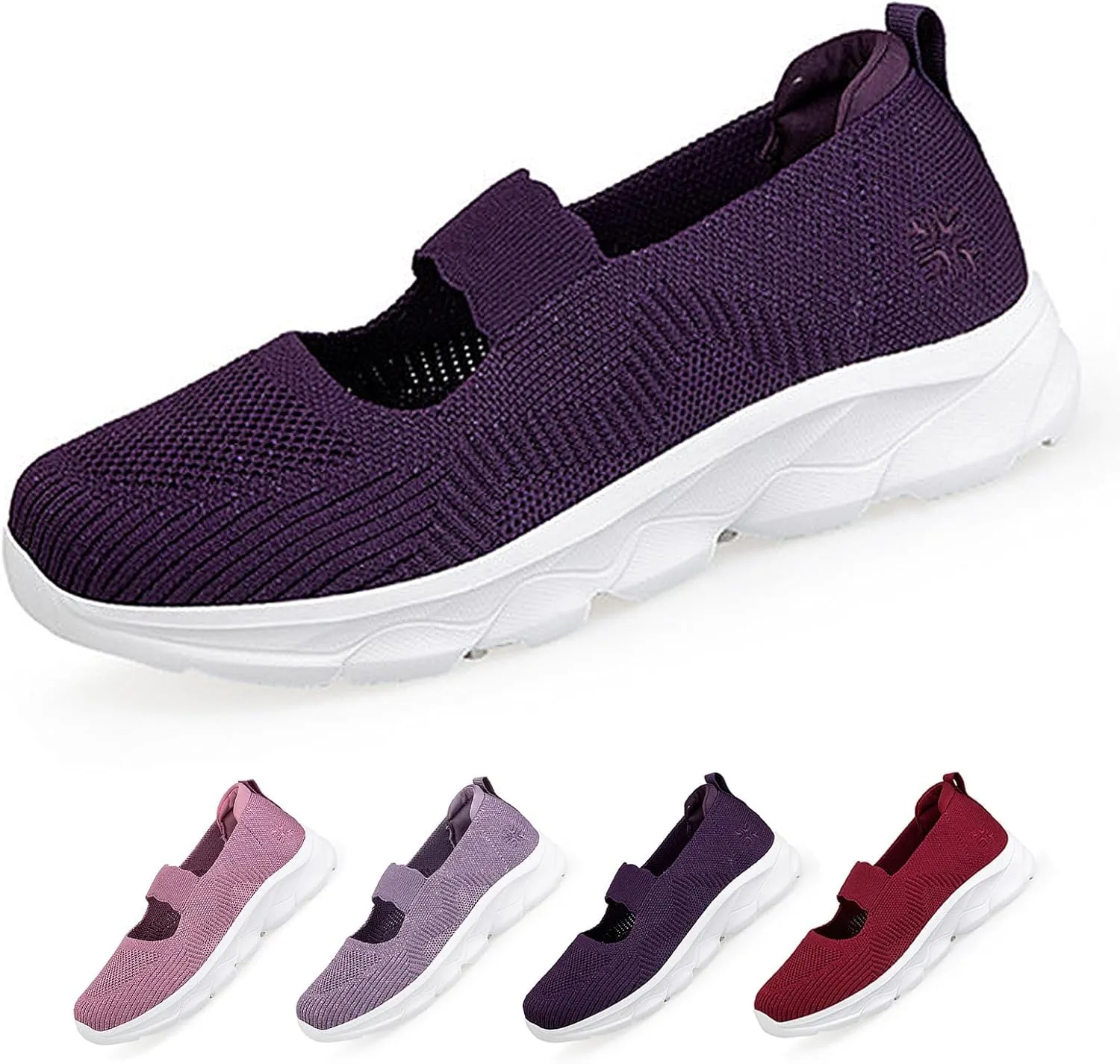 Women's Mesh Slip On Walking Shoes Flat Loafers with Elastic Band Soft Sole Comfortable Working Nurse Shoes Elderly Casual Memory Foam Sneakers Breathable Flat Mother Shoes