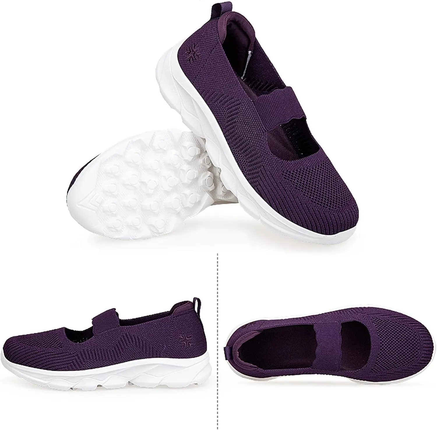 Women's Mesh Slip On Walking Shoes Flat Loafers with Elastic Band Soft Sole Comfortable Working Nurse Shoes Elderly Casual Memory Foam Sneakers Breathable Flat Mother Shoes