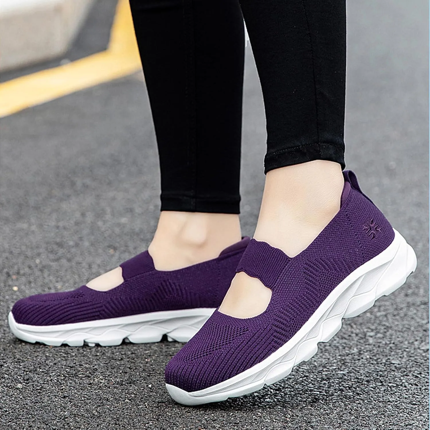 Women's Mesh Slip On Walking Shoes Flat Loafers with Elastic Band Soft Sole Comfortable Working Nurse Shoes Elderly Casual Memory Foam Sneakers Breathable Flat Mother Shoes