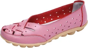 Women's Orthopedic Breathable Leather Loafers Hollow Cutout Comfortable Soft Flats Slip On Sandals for Summer Cowhide Leather Casual Shoes