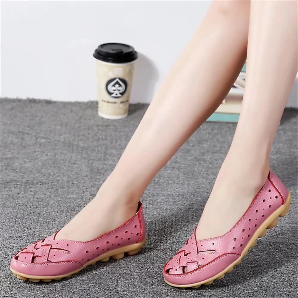 Women's Orthopedic Breathable Leather Loafers Hollow Cutout Comfortable Soft Flats Slip On Sandals for Summer Cowhide Leather Casual Shoes