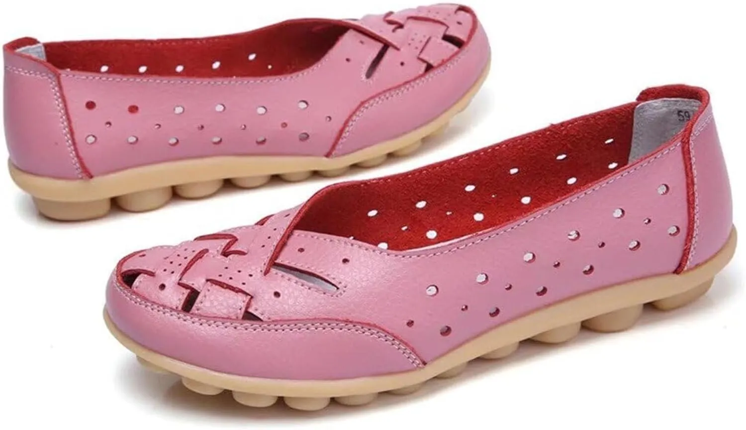 Women's Orthopedic Breathable Leather Loafers Hollow Cutout Comfortable Soft Flats Slip On Sandals for Summer Cowhide Leather Casual Shoes